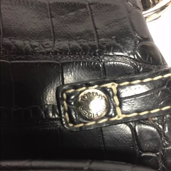 Vtg Tommy Hilfiger Blk Faux Croc Leather Baguette - Picture 6 of 6